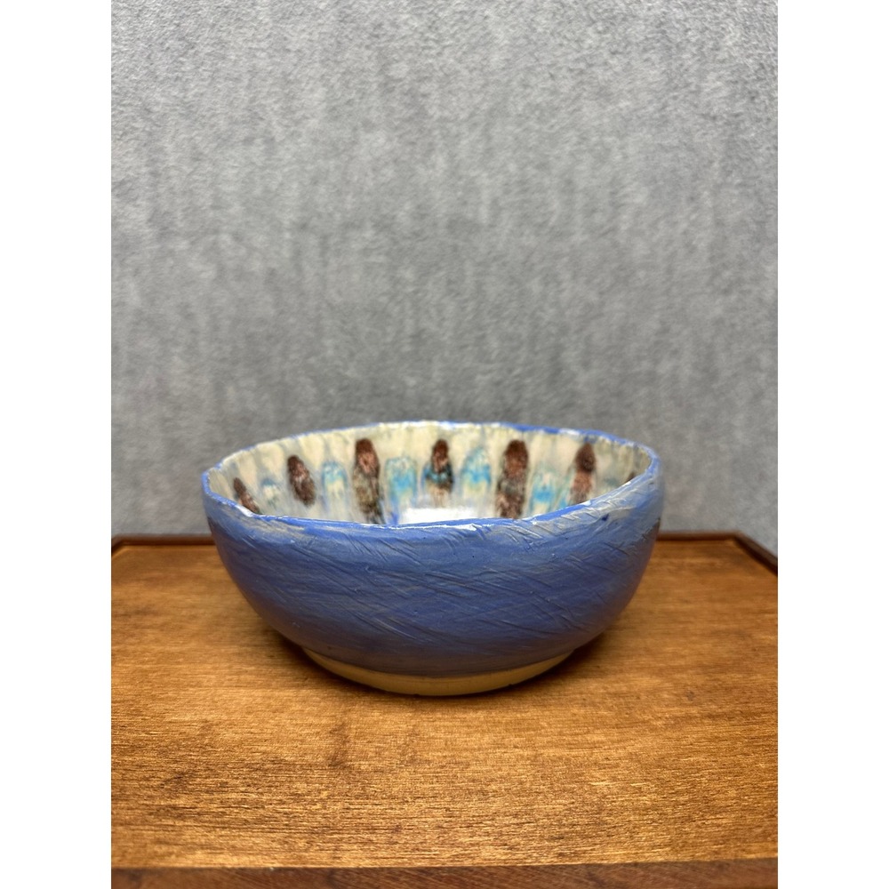 Pottery Studio Bowl Blue Brown Drip Glaze Handcrafted Ceramic